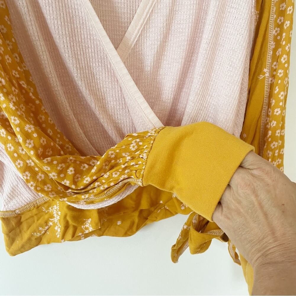 Free People Auxton Floral Thermal Wrap Top  in Light Pink and Mustard S - Picture 6 of 10